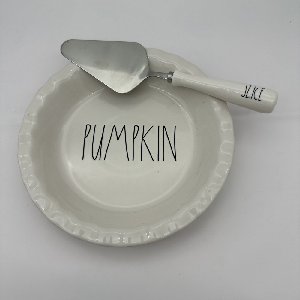 Rae Dunn "PUMPKIN" Pie Dish with SLICE Serving Spatula HTF Thanksgiving
